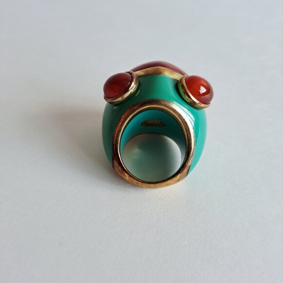 New Angelique de Paris Large Square Orange Natural Stones Blue Ring Size 7 - Picture 11 of 17